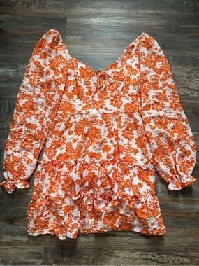 Crystal Doll Orange and White Floral Babydoll Dress